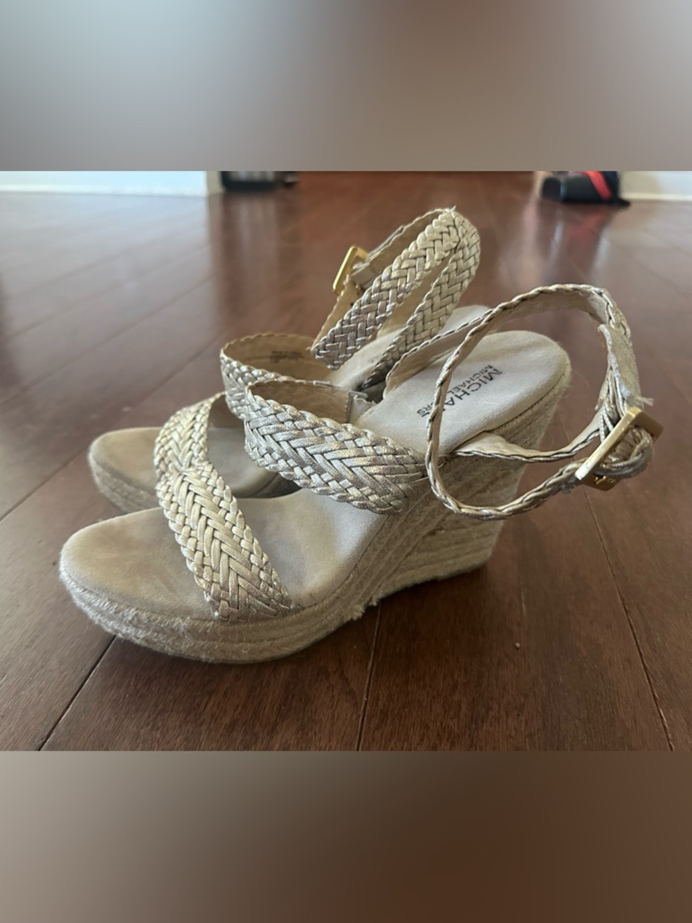 Michael Kors Braided Metallic Gold Espadrille Wedge Sandals
